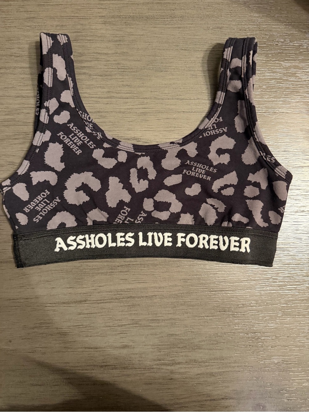 Assholes Live Forever Leopard Print Bralette - Black & gray